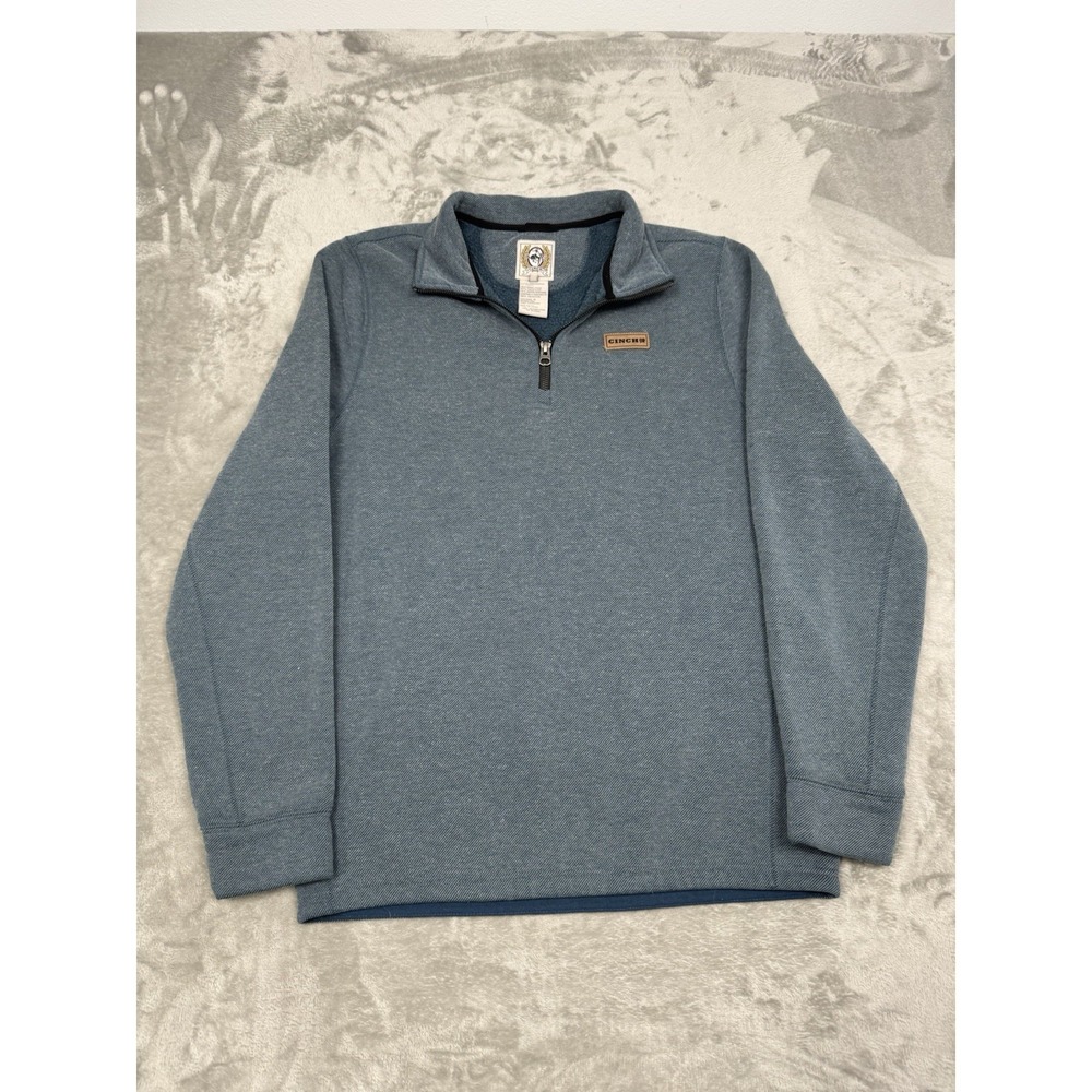 Cinch 1/4 Zip Pullover Mens Medium Blue Sweatshirt Jacket Sweater Western Cowboy